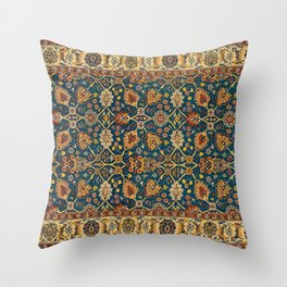Turkish-Knotted Teal Blue/Ivory Ivory Persian Vintage Throw Pillow