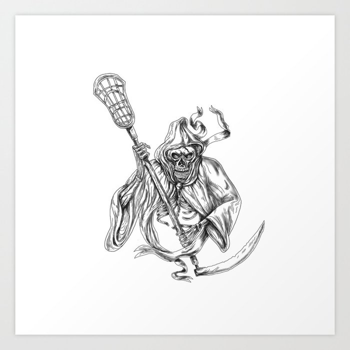 Grim Reaper Lacrosse Defense Pole Tattoo Art Print