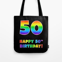 [ Thumbnail: HAPPY 50TH BIRTHDAY - Multicolored Rainbow Spectrum Gradient Tote Bag ]