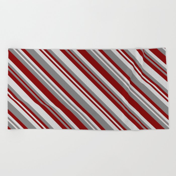 Grey, Maroon, and Light Gray Colored Stripes Pattern Beach Towel