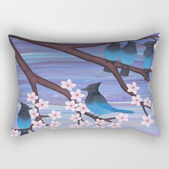 Steller’s jays and cherry blossoms Rectangular Pillow