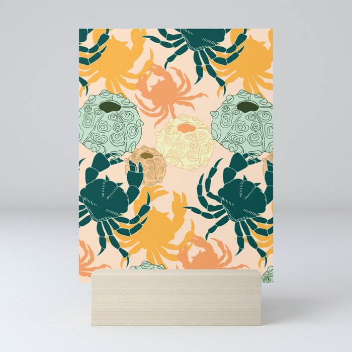 Sea theme tropical crab and shells Mini Art Print