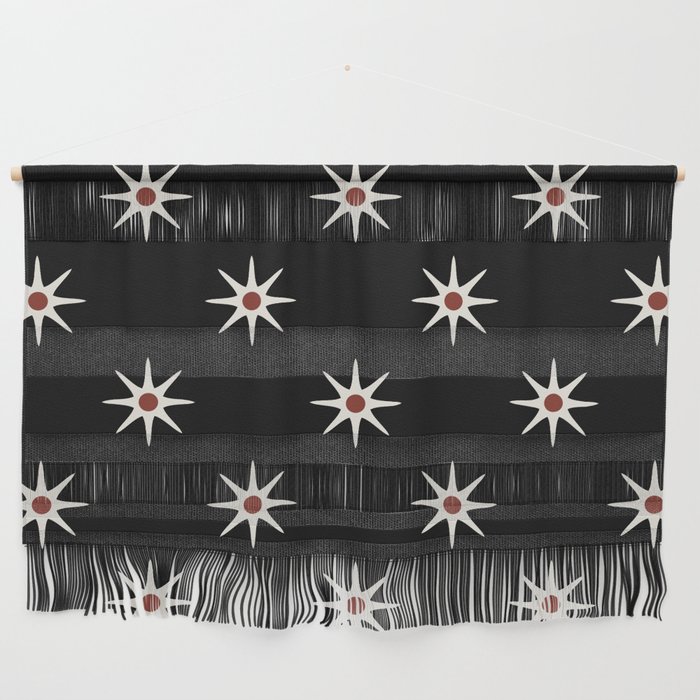 Atomic mid century retro star flower pattern in black background Wall Hanging