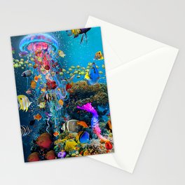 Electric Jellyfish at a Reef Stationery Card
