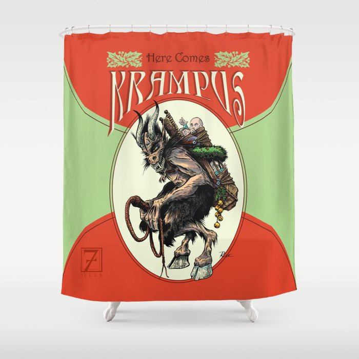 "Here Comes Krampus" Shower Curtain
