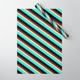 [ Thumbnail: Colorful Dim Gray, Maroon, Tan, Turquoise & Black Colored Stripes/Lines Pattern Wrapping Paper ]
