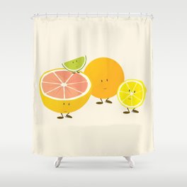 Four citrus cartoon characters Shower Curtain