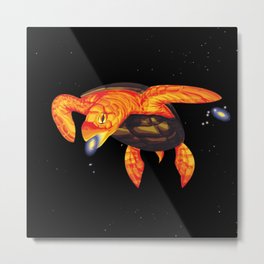 Universal Turtle Metal Print | Space, Animal, Painting, Illustration 