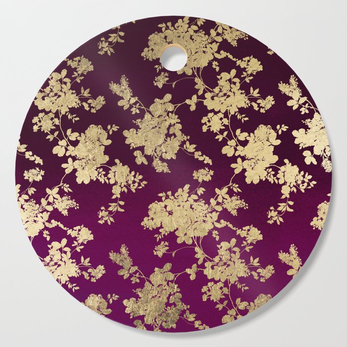 Chic faux gold burgundy ombre watercolor floral Cutting Board