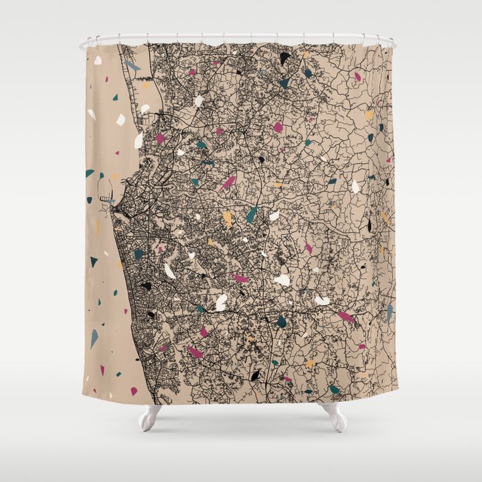 Sri Lanka, Colombo City Map Collage Terrazzo Shower Curtain by Lonely Cartographer Society6