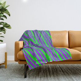 [ Thumbnail: Lime & Purple Colored Striped/Lined Pattern Throw Blanket ]