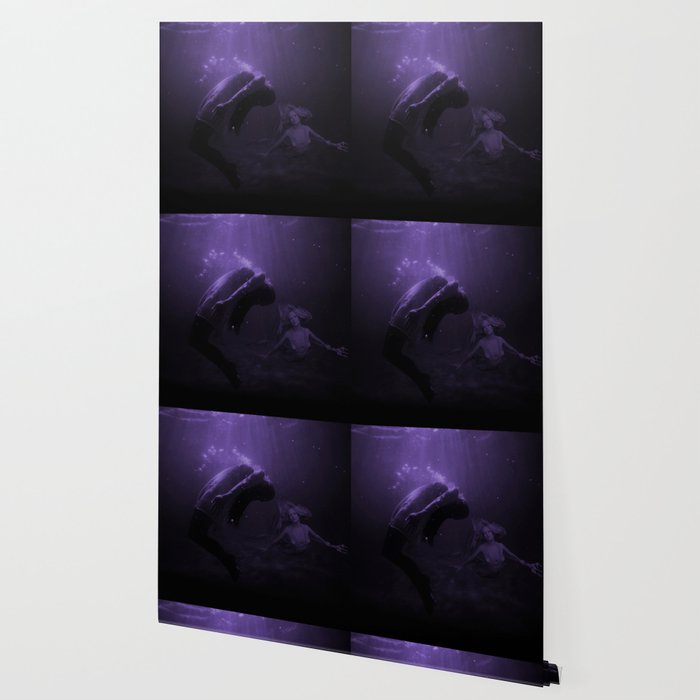 Mermaid Saves Drowning Victim In Purple Underwater Scene Wallpaper
