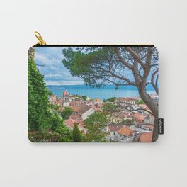 Mediterranean cityscape Carry-All Pouch | Dalmatiacoast, Dalmatia, Mediterranean, Painting, Rooftops, Adriaticsea, Redroofs, Croatiantown, Pine, Omis 