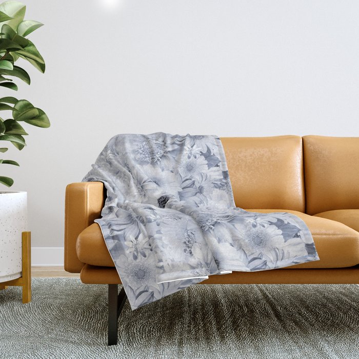 pewter grey floral bouquet aesthetic array Throw Blanket