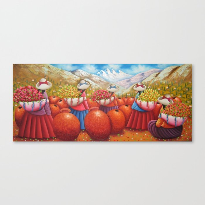 Peruvian Flower Sellers in the Andes Mountains Canvas Print