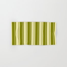 [ Thumbnail: Pale Goldenrod and Green Colored Stripes/Lines Pattern Hand & Bath Towel ]