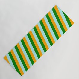 [ Thumbnail: Orange, Turquoise, and Green Colored Lined Pattern Yoga Mat ]