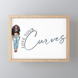 Love Your Curves Body Positivity Design - Curvy Girl Purple Hair Curved Text Framed Mini Art Print