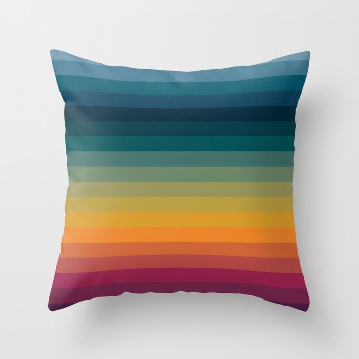 Colorful Abstract Vintage 70s Style Retro Rainbow Summer Stripes Throw Pillow