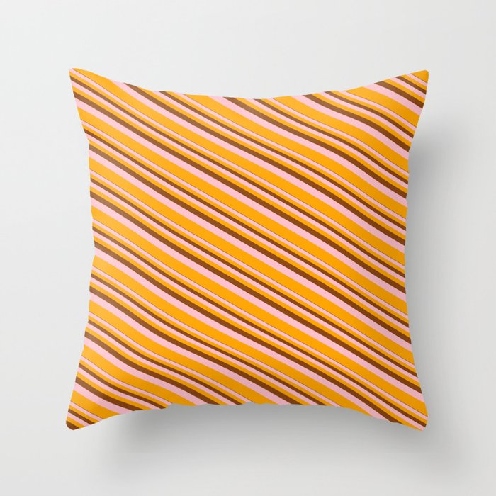 Brown, Pink & Orange Colored Lined/Striped Pattern Throw Pillow