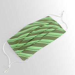 [ Thumbnail: Green and Dark Olive Green Colored Striped Pattern Face Mask ]