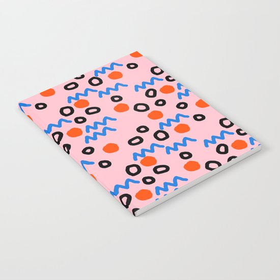 Bro - abstract retro pattern squiggle dot lines grid pink red children 1980s 80s throwback pop art Notebook