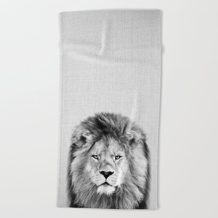 Lion 2 - Black & White Beach Towel