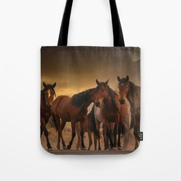 Wild Horses 0770 - Smoky Sunset Backdrop Tote Bag