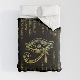Egyptian Eye of Horus  on hieroglyphics gold and marble Comforter