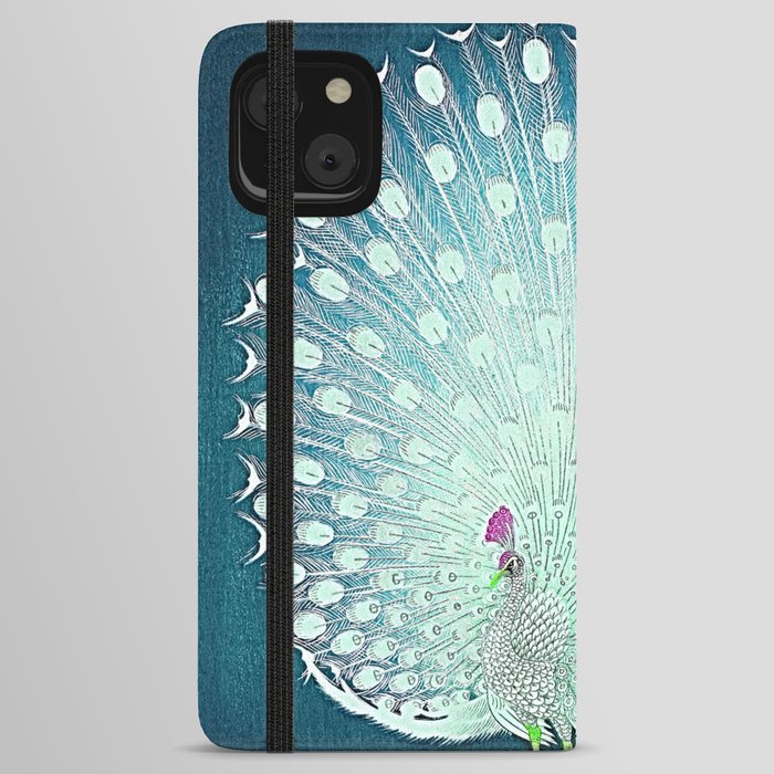 Teal Peacock - Vintage Fantasy Bird Teal Blue iPhone Wallet Case