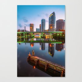 Tampa Florida Skyline Over The Docks At Dawn Canvas Print