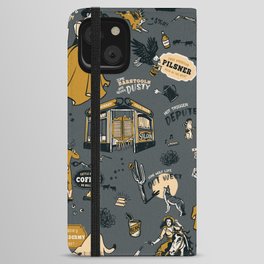 Cool Vintage Western Pattern With Cowboys, Cowgirls, Saloons & Horses iPhone Wallet Case