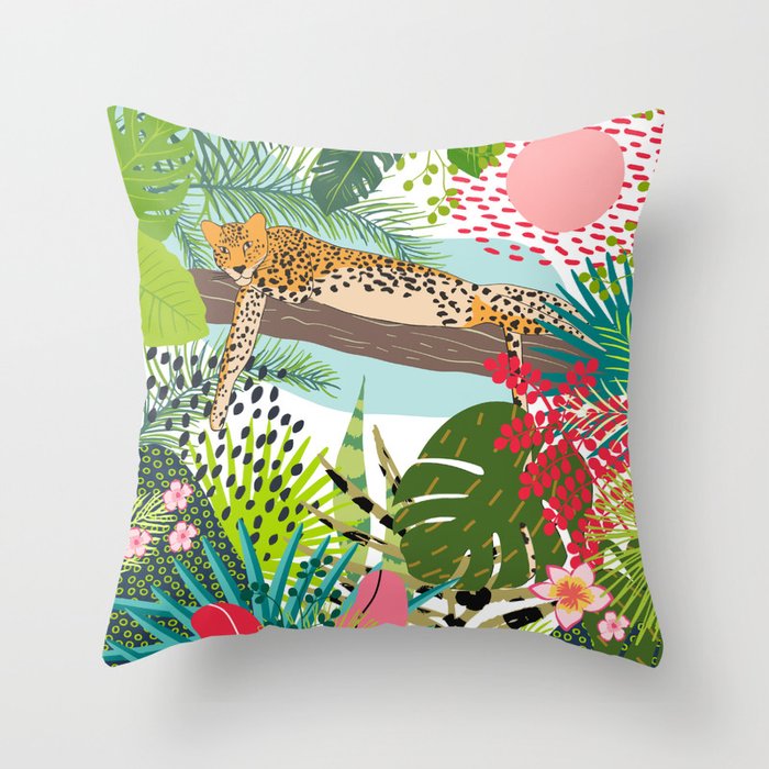 Colorful Jungle Cheetah Print Throw Pillow