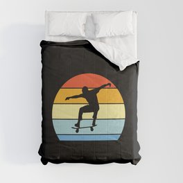 skater design, vintage sunset on black Comforter