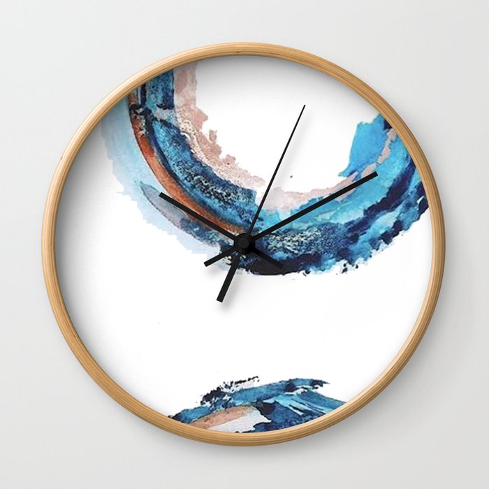 Galaxies Collide: a minimal, abstract watercolor in blues and pink by Alyssa Hamilton Art Wall Clock