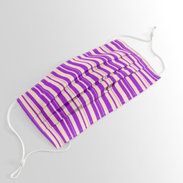 [ Thumbnail: Bisque and Dark Violet Colored Lined/Striped Pattern Face Mask ]