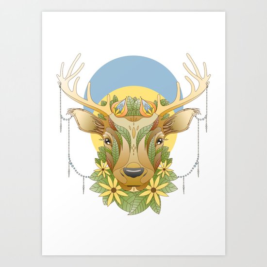 Deer in Flowers Art Print