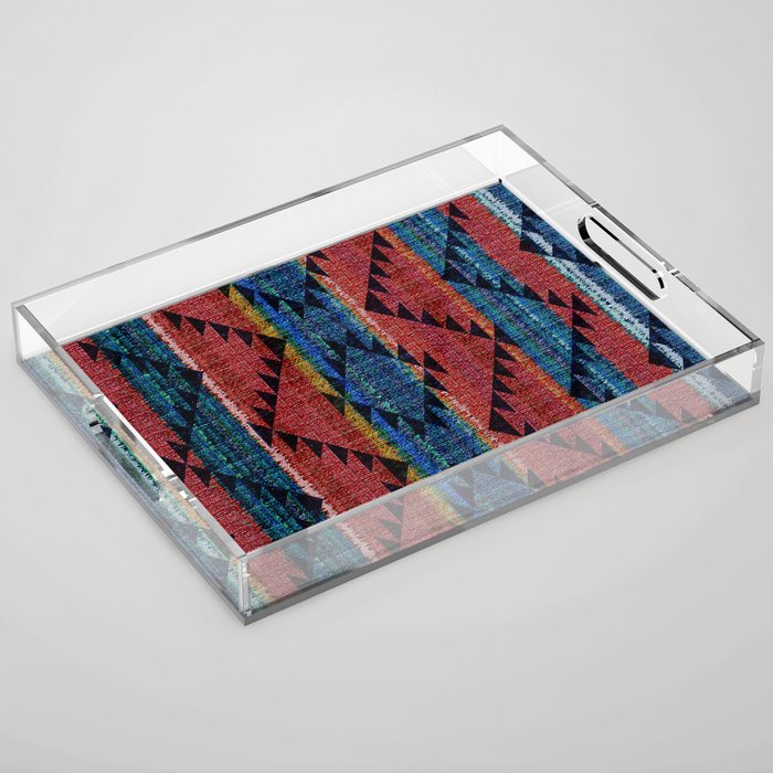Tribal Pattern on Rustic Coarse Weave Look Colorful Stripes Acrylic Tray