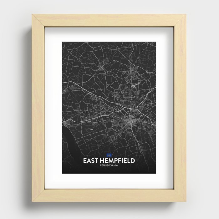 East Hempfield, Pennsylvania, United States - Dark City Map Recessed Framed Print