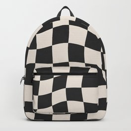 Black and White Wavy Checkered Pattern Backpack | Vintage, Squares, Geometric, Checkerboard, Abstract, Checkered, Graphicdesign, Funky, Black And White, Minimalist 