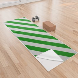 [ Thumbnail: Light Gray and Green Colored Stripes/Lines Pattern Yoga Towel ]
