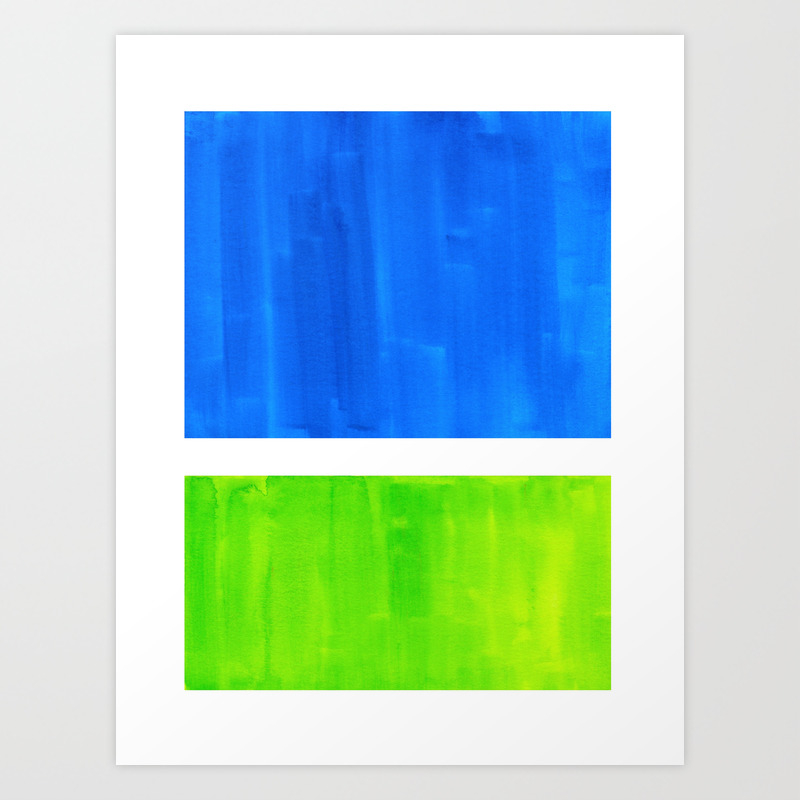 Abstract Minimalist Mid Century Modern Watercolor Geometric Squares Rothko Lime Green Marine Blue Art Print By Enshape Society6