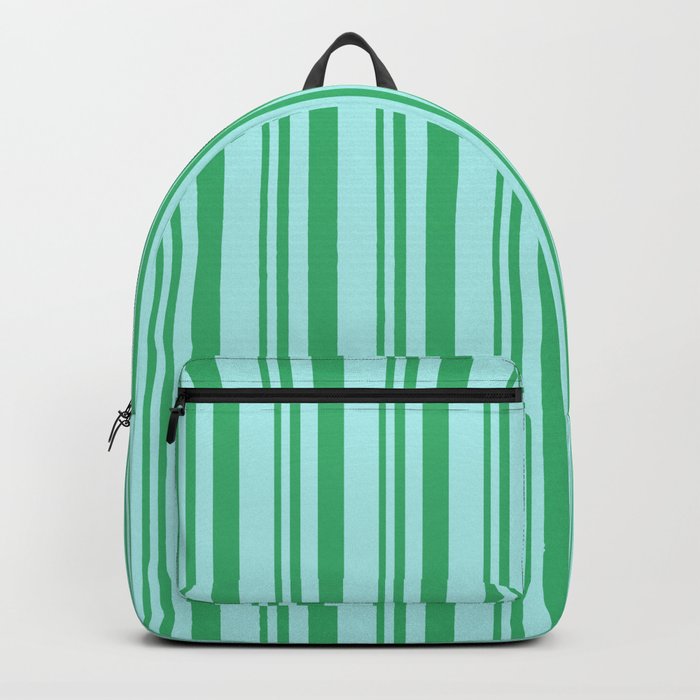 Sea Green and Turquoise Colored Lined/Striped Pattern Backpack