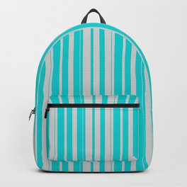[ Thumbnail: Light Gray & Dark Turquoise Colored Stripes/Lines Pattern Backpack ]