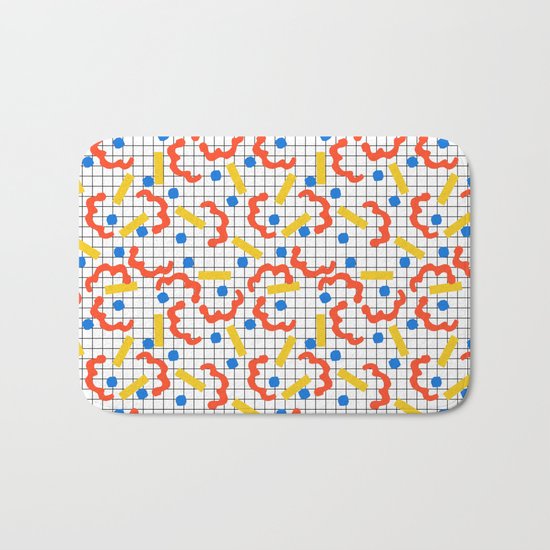 Primal - memphis throwback squiggle circle geometric grid lines dots trendy hipster 80s retro cool Bath Mat