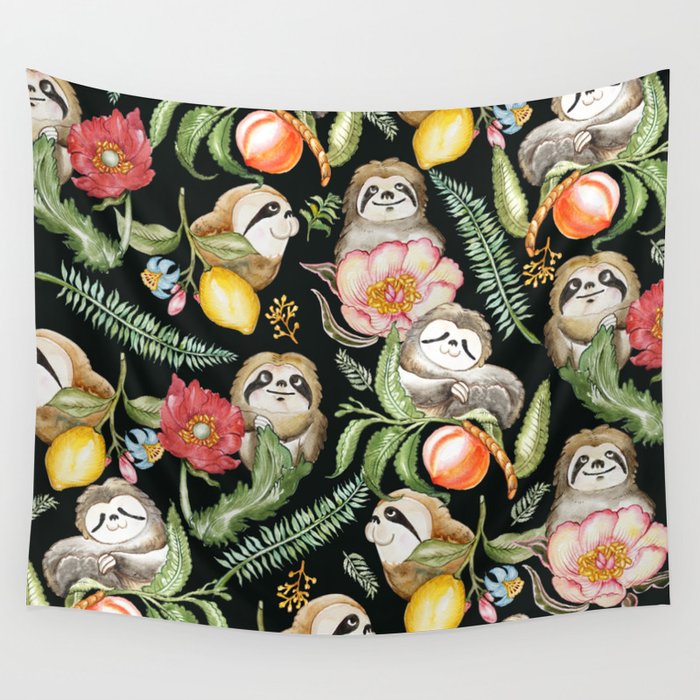 Botanical and Sloths Wall Tapestry