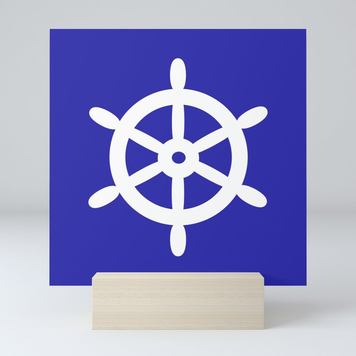 Ship Wheel (White & Navy Blue) Mini Art Print