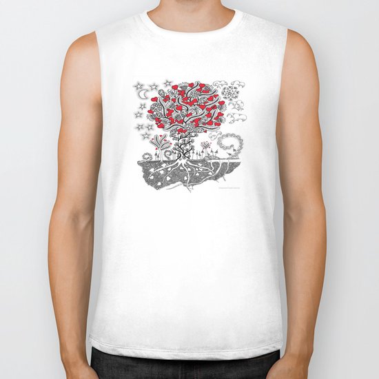 Zentangle Tree of Love - Illustration of Hearts and Love Biker Tank