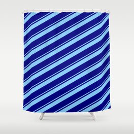 [ Thumbnail: Light Sky Blue & Blue Colored Lined Pattern Shower Curtain ]