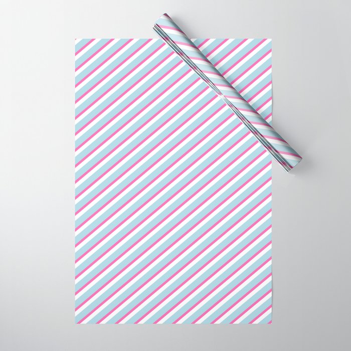 Hot Pink, White, and Light Blue Colored Striped Pattern Wrapping Paper